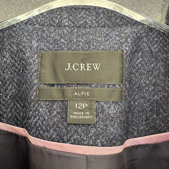 J. Crew Alfie Blazer Women 12P Navy Moon British Wool Herringbone Preppy Career - Picture 4 of 8